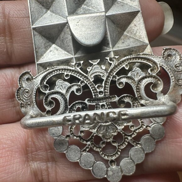 VTG Art Deco Sterling Silver Buckle Filigree Geometric Design 9.2 g France - Picture 3 of 7